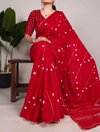 Red Colour Viscose Chanderi Printed Saree Bulk Orders In India